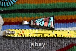 Vintage FRANK YELLOWHORSE multi-stone INLAY PENDANT Navajo sterling turquoise