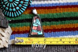 Vintage FRANK YELLOWHORSE multi-stone INLAY PENDANT Navajo sterling turquoise