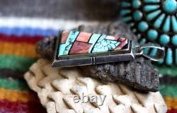 Vintage FRANK YELLOWHORSE multi-stone INLAY PENDANT Navajo sterling turquoise