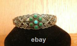 Vintage Fred Harvey Era Navajo Sterling Silver Green Turquoise Cuff Bracelet