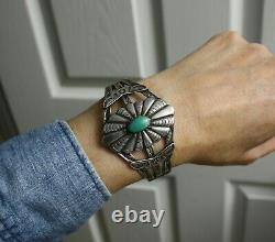 Vintage Fred Harvey Era Navajo Sterling Silver Turquoise Cuff Bracelet