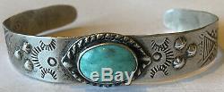 Vintage Fred Harvey Era Sterling Silver Turquoise Cuff Bracelet