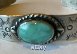 Vintage Fred Harvey Era Sterling Silver Turquoise Cuff Bracelet