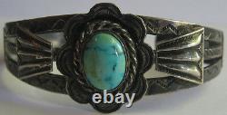 Vintage Fred Harvey Navajo Indian Silver Turquoise Cuff Bracelet