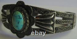 Vintage Fred Harvey Navajo Indian Silver Turquoise Cuff Bracelet