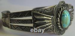 Vintage Fred Harvey Navajo Indian Silver Turquoise Cuff Bracelet