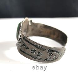 Vintage Fred Harvey Sterling Silver Turquoise Arrows Whirling Logs Cuff Bracelet