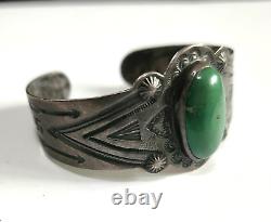 Vintage Fred Harvey Sterling Silver Turquoise Arrows Whirling Logs Cuff Bracelet