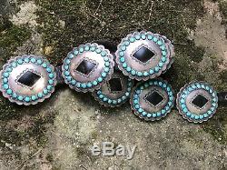 Vintage Fred Peshlakai Navajo Turquoise & Sterling Silver Concho Belt Signed