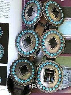 Vintage Fred Peshlakai Navajo Turquoise & Sterling Silver Concho Belt Signed