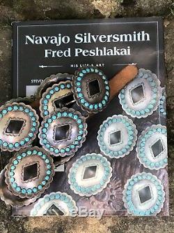 Vintage Fred Peshlakai Navajo Turquoise & Sterling Silver Concho Belt Signed