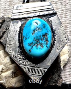 Vintage GEOMETRIC abstract bolo TURQUOISE SOUTHWESTERN sterling Navajo 18.5