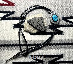 Vintage GEOMETRIC abstract bolo TURQUOISE SOUTHWESTERN sterling Navajo 18.5