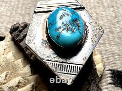 Vintage GEOMETRIC abstract bolo TURQUOISE SOUTHWESTERN sterling Navajo 18.5