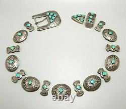 Vintage Geraldine Yazzie Belt Buckle & Concho Set, Navajo, Sterling & Turquoise