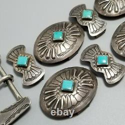 Vintage Geraldine Yazzie Belt Buckle & Concho Set, Navajo, Sterling & Turquoise