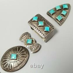 Vintage Geraldine Yazzie Belt Buckle & Concho Set, Navajo, Sterling & Turquoise