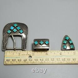 Vintage Geraldine Yazzie Belt Buckle & Concho Set, Navajo, Sterling & Turquoise