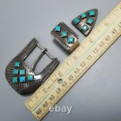 Vintage Geraldine Yazzie Belt Buckle & Concho Set, Navajo, Sterling & Turquoise