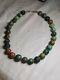 Vintage Green Blue Brown Turquoise Navajo Pearls Beads Gold Filled GF Necklace