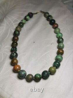 Vintage Green Blue Brown Turquoise Navajo Pearls Beads Gold Filled GF Necklace