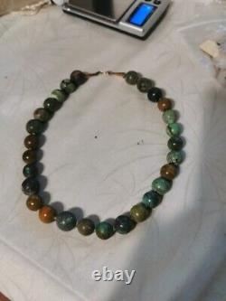 Vintage Green Blue Brown Turquoise Navajo Pearls Beads Gold Filled GF Necklace