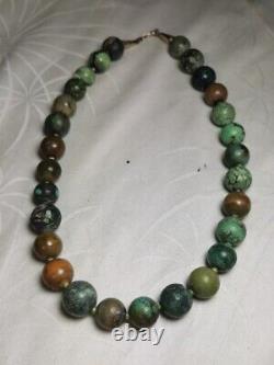 Vintage Green Blue Brown Turquoise Navajo Pearls Beads Gold Filled GF Necklace