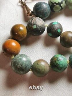 Vintage Green Blue Brown Turquoise Navajo Pearls Beads Gold Filled GF Necklace