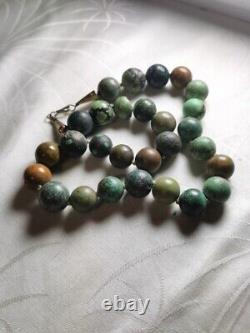 Vintage Green Blue Brown Turquoise Navajo Pearls Beads Gold Filled GF Necklace