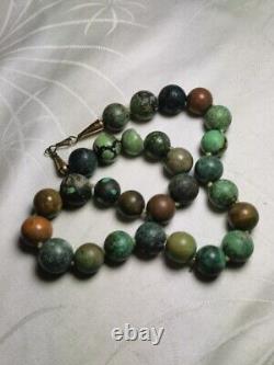 Vintage Green Blue Brown Turquoise Navajo Pearls Beads Gold Filled GF Necklace