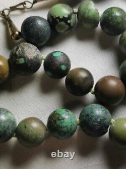 Vintage Green Blue Brown Turquoise Navajo Pearls Beads Gold Filled GF Necklace