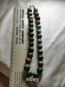 Vintage Green Blue Brown Turquoise Navajo Pearls Beads Gold Filled GF Necklace