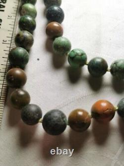 Vintage Green Blue Brown Turquoise Navajo Pearls Beads Gold Filled GF Necklace