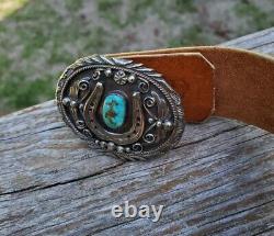 Vintage H. Spencer (Navajo) Turquoise Sterling Silver Horse Shoe Belt Buckle