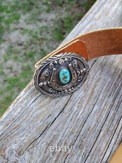 Vintage H. Spencer (Navajo) Turquoise Sterling Silver Horse Shoe Belt Buckle