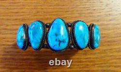 Vintage HARRY MORGAN Navajo Sterling Silver & Turquoise Bracelet Cuff, 66.5 Gr