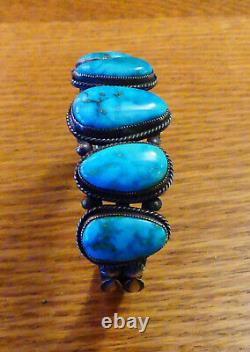 Vintage HARRY MORGAN Navajo Sterling Silver & Turquoise Bracelet Cuff, 66.5 Gr