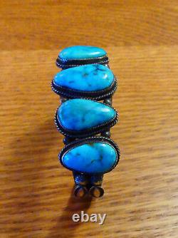 Vintage HARRY MORGAN Navajo Sterling Silver & Turquoise Bracelet Cuff, 66.5 Gr