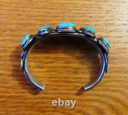 Vintage HARRY MORGAN Navajo Sterling Silver & Turquoise Bracelet Cuff, 66.5 Gr