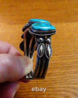 Vintage HARRY MORGAN Navajo Sterling Silver & Turquoise Bracelet Cuff, 66.5 Gr