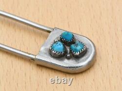 Vintage Handcrafted Navajo Old Pawn Sterling Turquoise Safety Pin Keychain