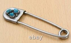 Vintage Handcrafted Navajo Old Pawn Sterling Turquoise Safety Pin Keychain