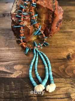 Vintage Handmade MEDITERRANEAN CORAL NECKLACE Turquoise Tabs Jaclas Jocla 925