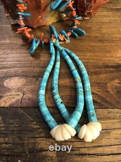 Vintage Handmade MEDITERRANEAN CORAL NECKLACE Turquoise Tabs Jaclas Jocla 925