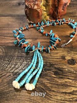 Vintage Handmade MEDITERRANEAN CORAL NECKLACE Turquoise Tabs Jaclas Jocla 925