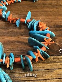 Vintage Handmade MEDITERRANEAN CORAL NECKLACE Turquoise Tabs Jaclas Jocla 925