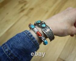 Vintage Harvey Era Navajo Native American Sterling Silver Turquoise Bracelet