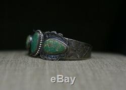 Vintage Harvey Era Navajo Sterling Silver Cerrillos Turquoise Cuff Bracelet