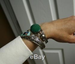 Vintage Harvey Era Navajo Sterling Silver Turquoise Cuff Bracelet