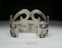 Vintage Heavy Native American Navajo Sterling Silver Sandcast Cuff Bracelet